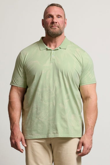 BadRhino Big & Tall Sage Green Leaf Print Polo Shirt