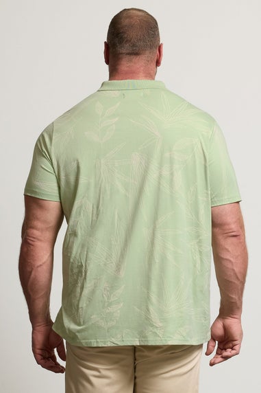 BadRhino Big & Tall Sage Green Leaf Print Polo Shirt