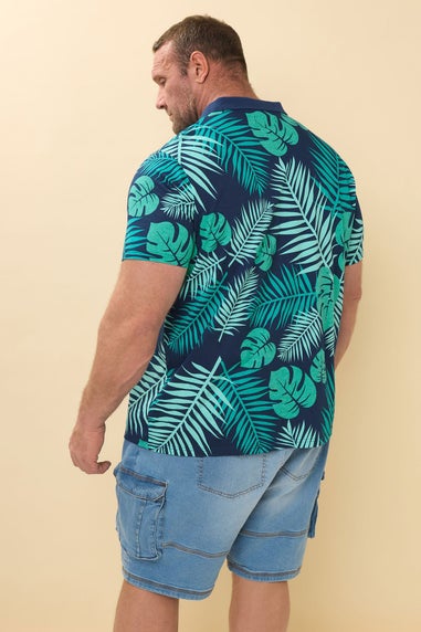 BadRhino Big & Tall Navy Blue Leaf Print Polo Shirt