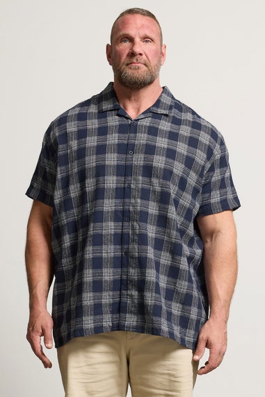 BadRhino Big & Tall Navy Blue Textured Check Print Shirt