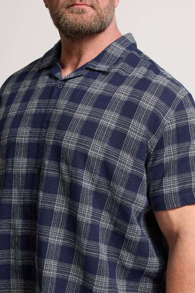 BadRhino Big & Tall Navy Blue Textured Check Print Shirt