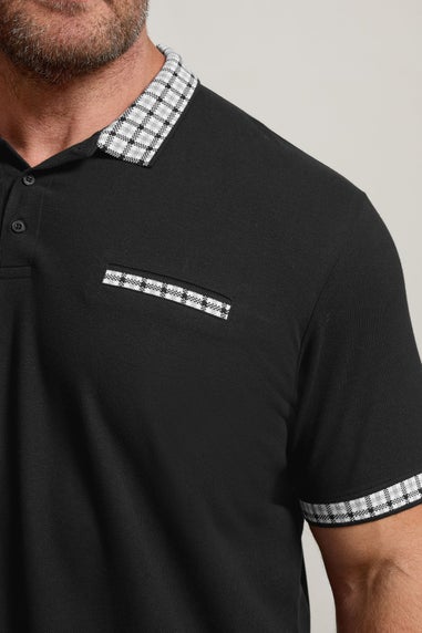 BadRhino Big & Tall Black Jacquard Checked Collar Polo Shirt