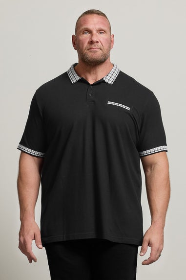 BadRhino Big & Tall Black Jacquard Checked Collar Polo Shirt