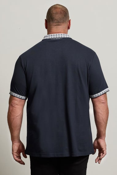 BadRhino Big & Tall Navy Blue Jacquard Checked Collar Polo Shirt