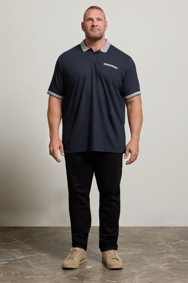 BadRhino Big & Tall Navy Blue Jacquard Checked Collar Polo Shirt