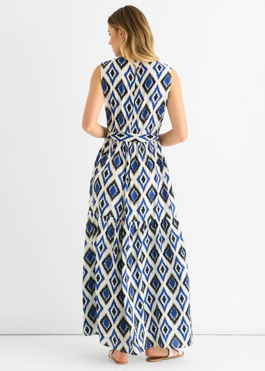 Gini London Blue Geo Print Elasticated Waist Midaxi Dress