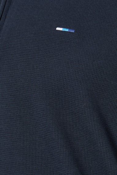 BadRhino Big & Tall Navy Blue Waffle Texture Zip Polo Shirt