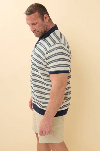 BadRhino Big & Tall Navy Blue & Cream Knitted Polo Shirt