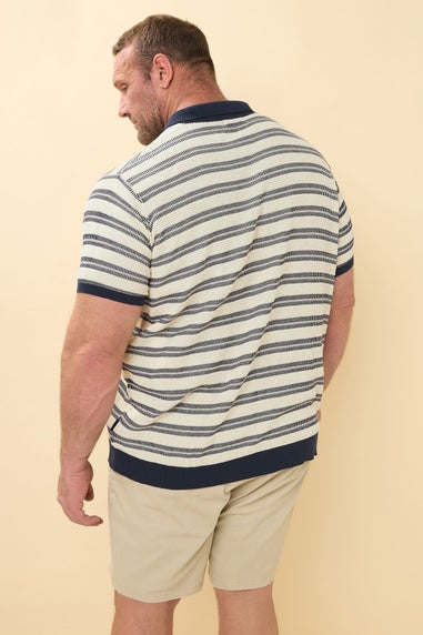 BadRhino Big & Tall Navy Blue & Cream Knitted Polo Shirt