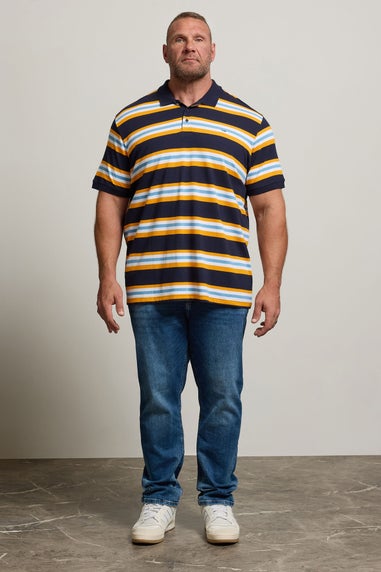 BadRhino Big & Tall Navy Blue & Yellow Striped Polo Shirt