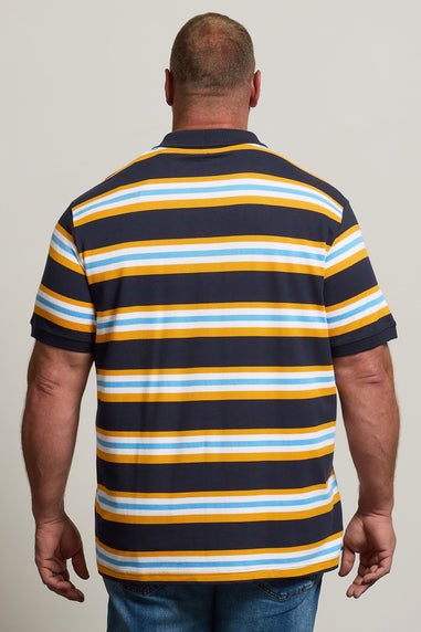 BadRhino Big & Tall Navy Blue & Yellow Striped Polo Shirt