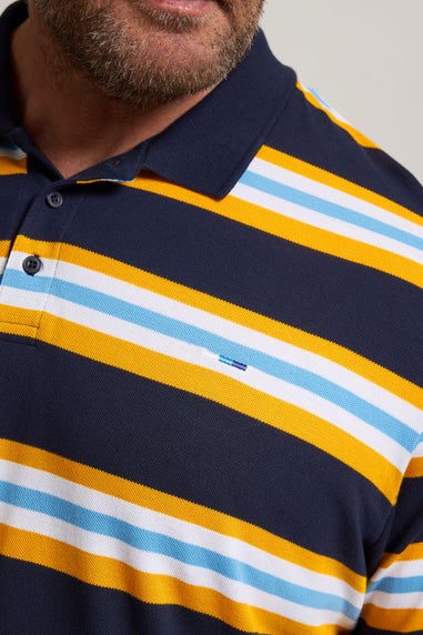 BadRhino Big & Tall Navy Blue & Yellow Striped Polo Shirt