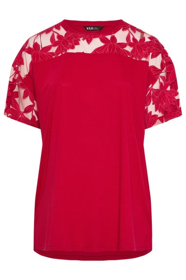Yours Curve Red Floral Burnout Boxy T-Shirt