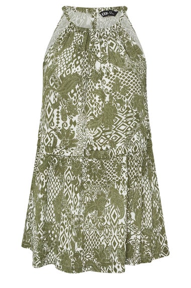 Yours Curve Green Ikat Print Halter Neck Top