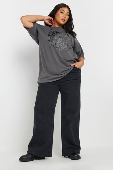 Yours Curve Grey Stud Embellished Disco Ball T-Shirt