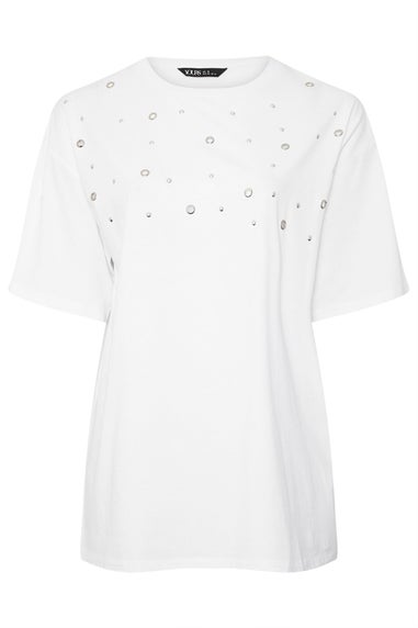 Yours Curve White Eyelet Stud T-Shirt