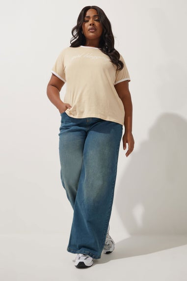Limited Collection Curve Beige Girl Blogging Slogan T-Shirt