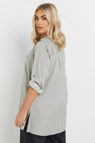 YOURS Curve White Stripe Print Boyfriend Shirt