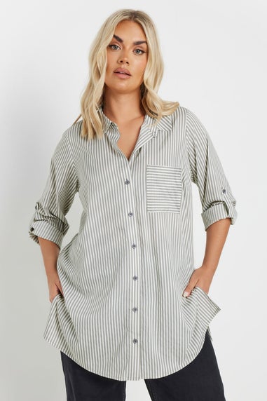 YOURS Curve White Stripe Print Boyfriend Shirt