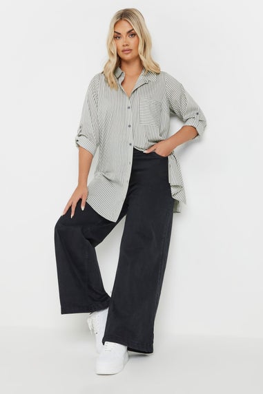 YOURS Curve White Stripe Print Boyfriend Shirt