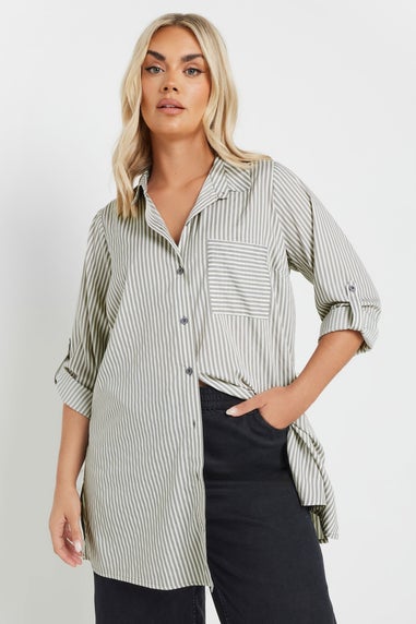 YOURS Curve White Stripe Print Boyfriend Shirt