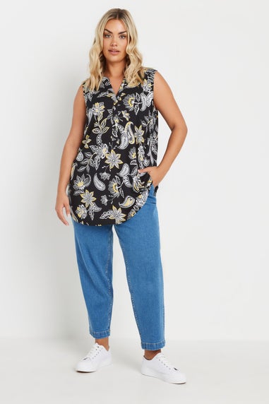 Yours Curve Black Paisley Sleeveless Blouse