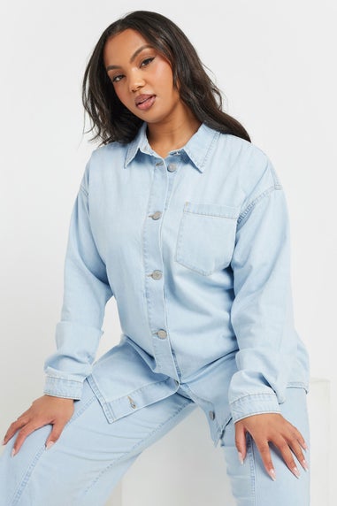 Yours Curve Light Blue Wash Denim Shirt