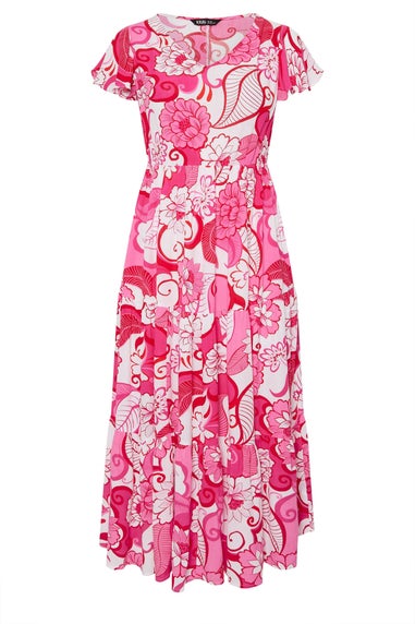 Yours Curve Pink Floral Crinkle Thrown On Maxi Dress