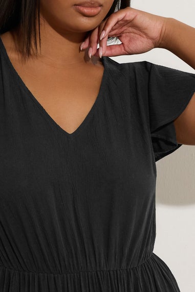 Yours Curve Black Crinkle Thrown On Maxi Dress
