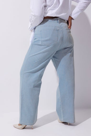 LIMITED COLLECTION Curve Light Blue Pinstripe Wide Leg Jeans