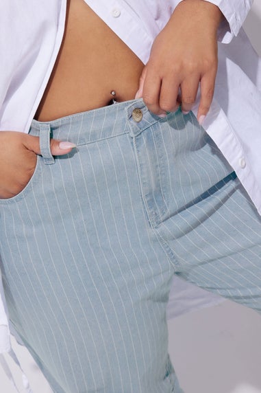LIMITED COLLECTION Curve Light Blue Pinstripe Wide Leg Jeans