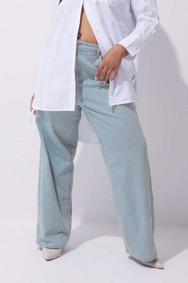 LIMITED COLLECTION Curve Light Blue Pinstripe Wide Leg Jeans