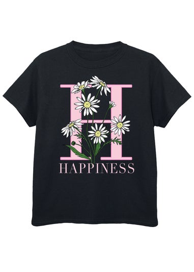 Brands In Happiness Flowers Kids Black Graphic T-Shirt (3-13 Years)