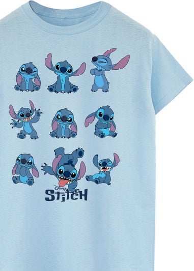 Disney Lilo & Stitch Multi Stitch Light Blue Graphic Boyfriend Fit T-Shirt