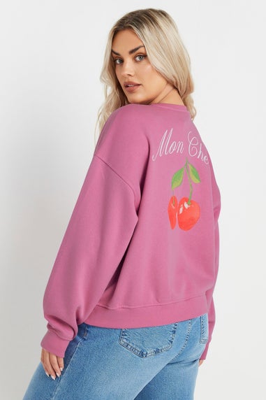 Yours Curve Pink Mon Cheri Cherry Back Print Sweatshirt
