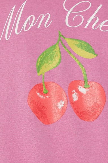 Yours Curve Pink Mon Cheri Cherry Back Print Sweatshirt