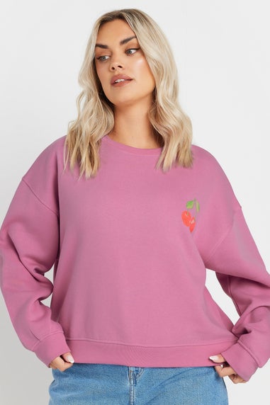 Yours Curve Pink Mon Cheri Cherry Back Print Sweatshirt