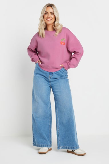 Yours Curve Pink Mon Cheri Cherry Back Print Sweatshirt