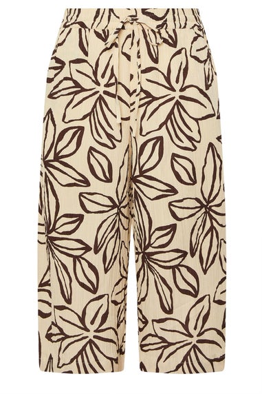 Yours Curve Stone Brown Textured Floral Midaxi Culottes