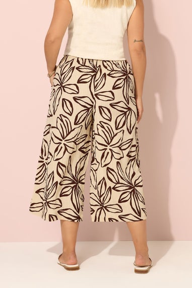 Yours Curve Stone Brown Textured Floral Midaxi Culottes