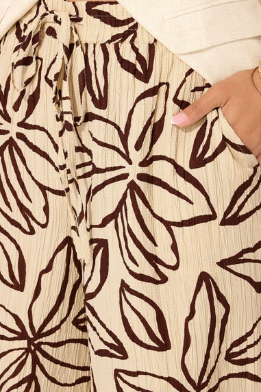 Yours Curve Stone Brown Textured Floral Midaxi Culottes
