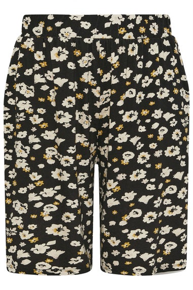 Yours Curve Black & Yellow Floral Jersey Shorts