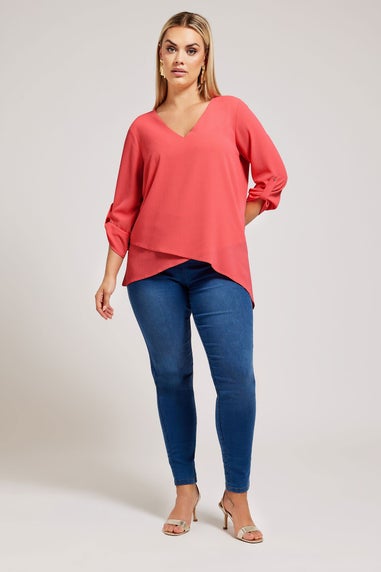 YOURS LONDON Curve Pink Asymmetric Hem Blouse