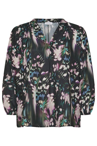 Yours London Curve Black Abstract Print Pleated Blouse