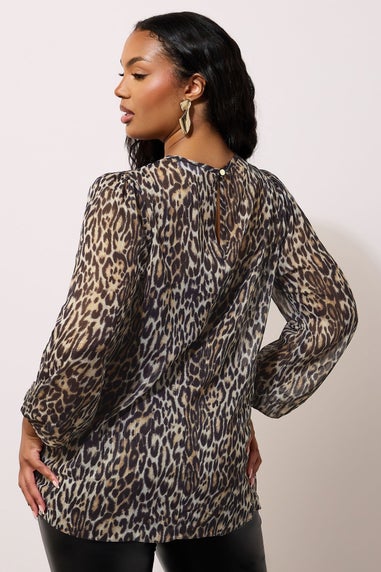 YOURS LONDON Curve Natural Brown Leopard Print Metallic Chiffon Blouse