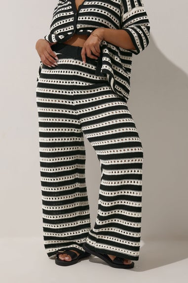 LIMITED COLLECTION Curve Black & White Stripe Crochet Wide Leg Trousers