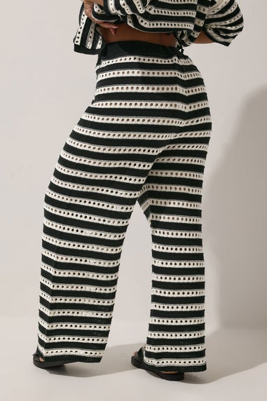LIMITED COLLECTION Curve Black & White Stripe Crochet Wide Leg Trousers