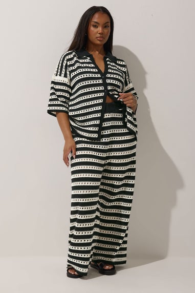 LIMITED COLLECTION Curve Black & White Stripe Crochet Wide Leg Trousers
