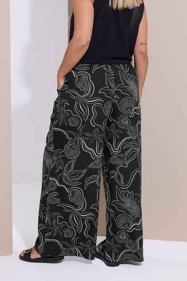 Yours Curve Black Shell Print Wide Leg Trousers
