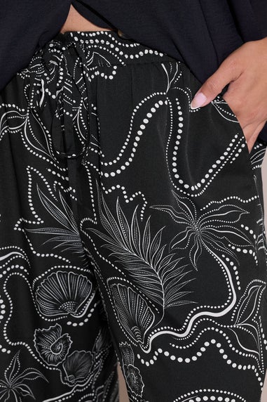 Yours Curve Black Shell Print Wide Leg Trousers